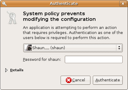 A very generic polkit authentication agent used by Ubuntu, asking to authenticate as one among authorised users (https://en.wikipedia.org/wiki/Comparison_of_privilege_authorization_features)