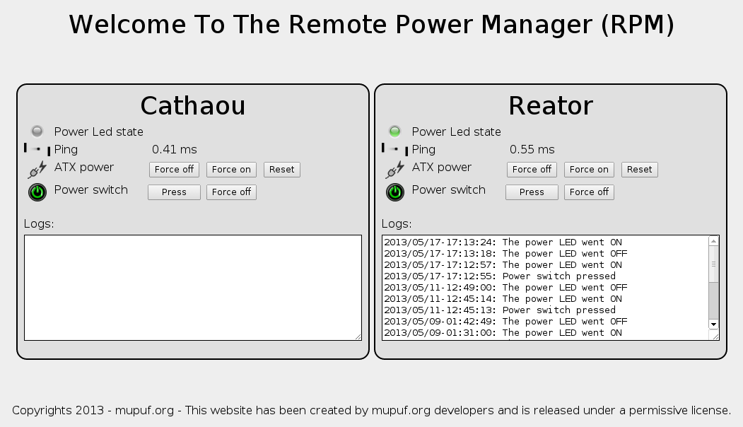 A screenshot of the Remote Power Manager shows the ping time of both connected machines 
