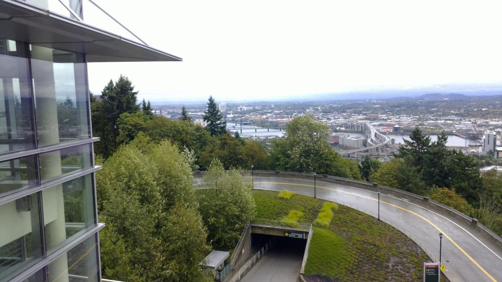 Portland's downtown, viewed from above, at the end of the 4T trail.
